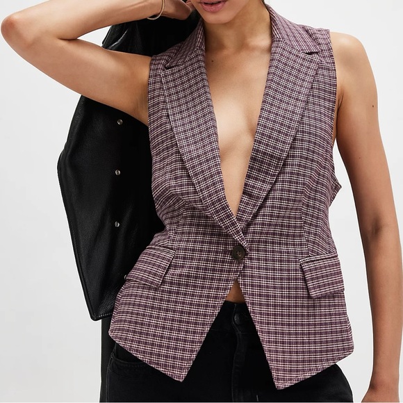 FREE PEOPLE Amber Plaid Belted Vest Pinky Combo M NEW NWOT - Picture 1 of 17